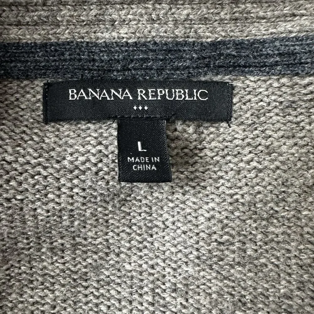 Banana‎ Republic Cardigan Sweater Mens Large Tan Epaulet Timeless Pockets
